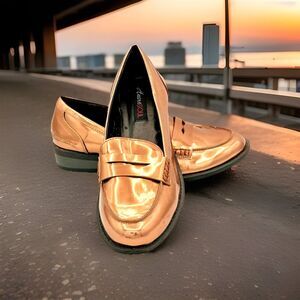 HeartSOUL Copper Bronze Metallic Penny Loafers Flats Block Heel Slip-On Size 7